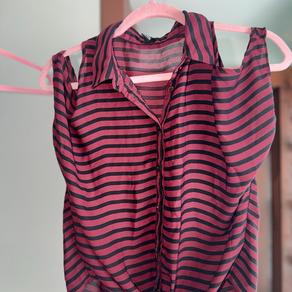 Striped Sleeveless Top - Black and Red